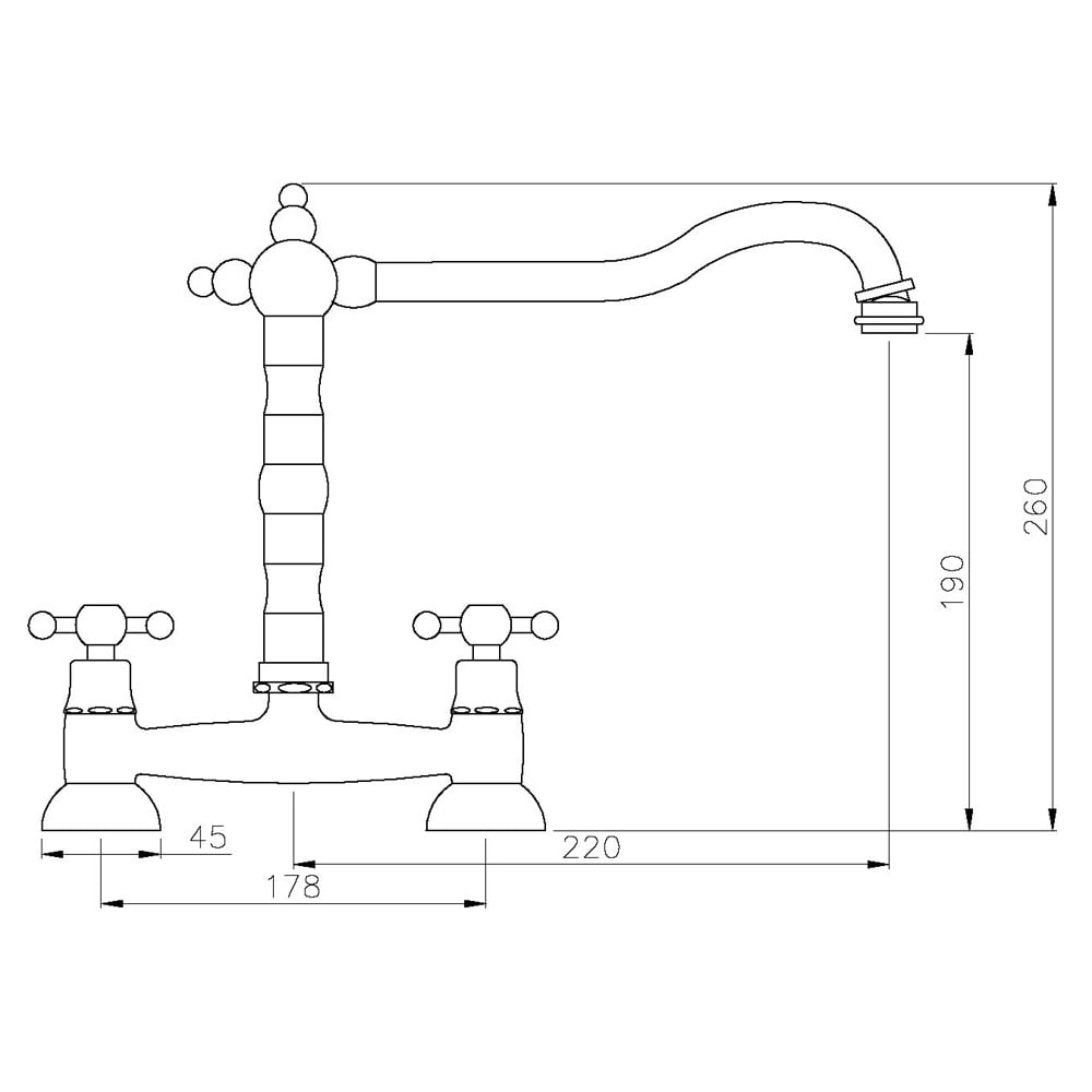 Abode Melford Traditional Bridge Dual Lever Kitchen Mixer Tap