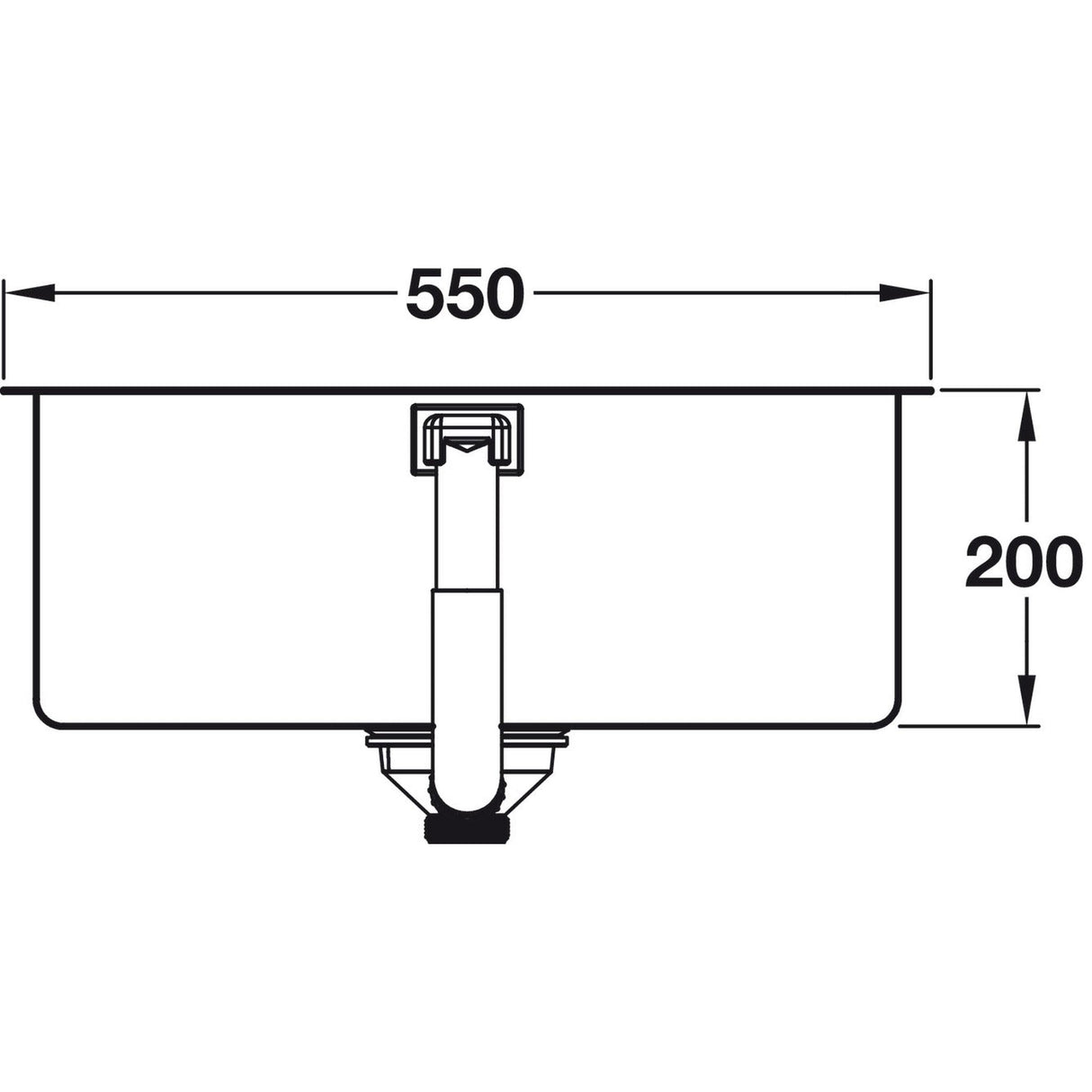 Technical drawing with dimensions for Grohe K700 Under Mount Single Bowl Kitchen Sink for 600mm Cabinet in Stainless Steel Satin 57040400