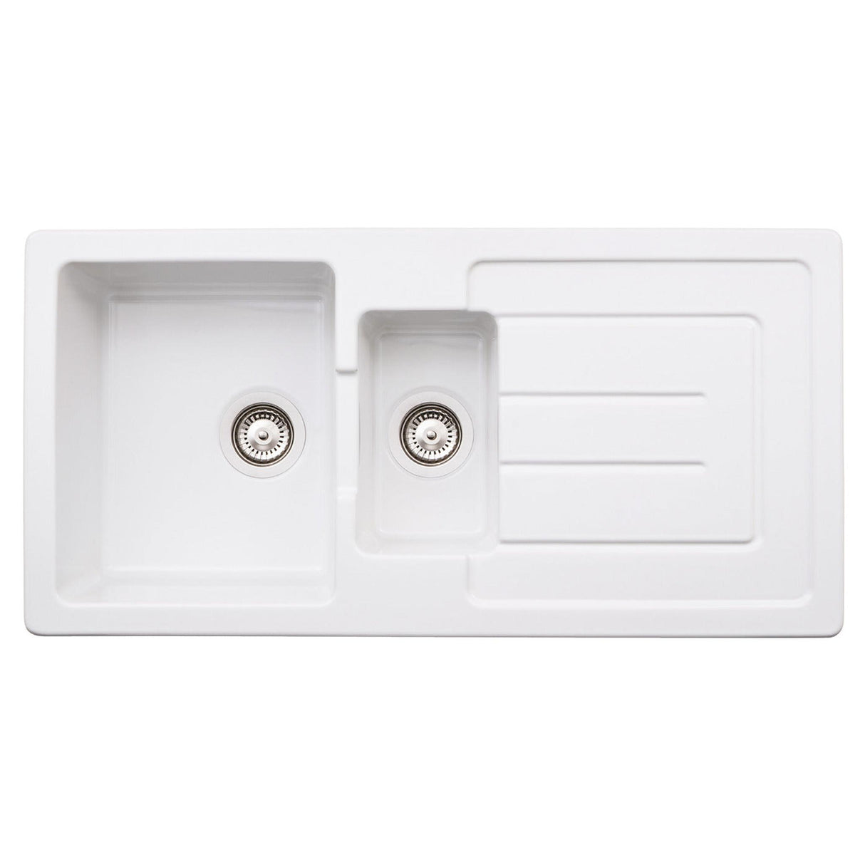 Abode Acton Inset Mount One And Quarter Bowl Kitchen Sink For 600mm Cabinet in Fire Clay Ceramic White 56990520