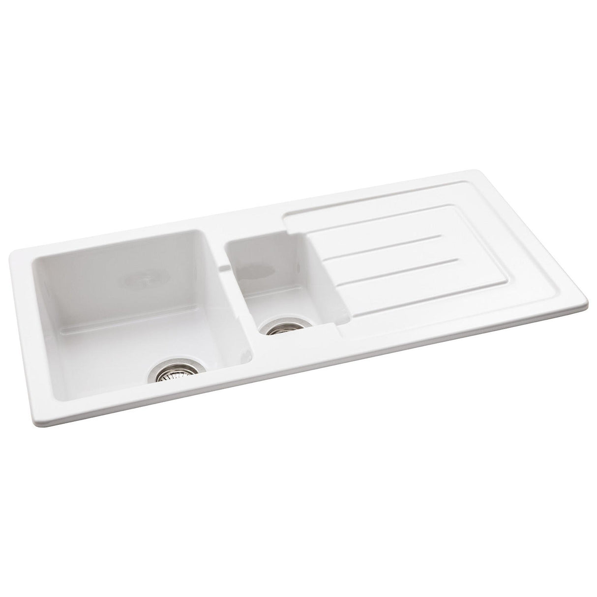 Abode Acton Inset Mount One And Quarter Bowl Kitchen Sink For 600mm Cabinet in Fire Clay Ceramic White 56990520 1