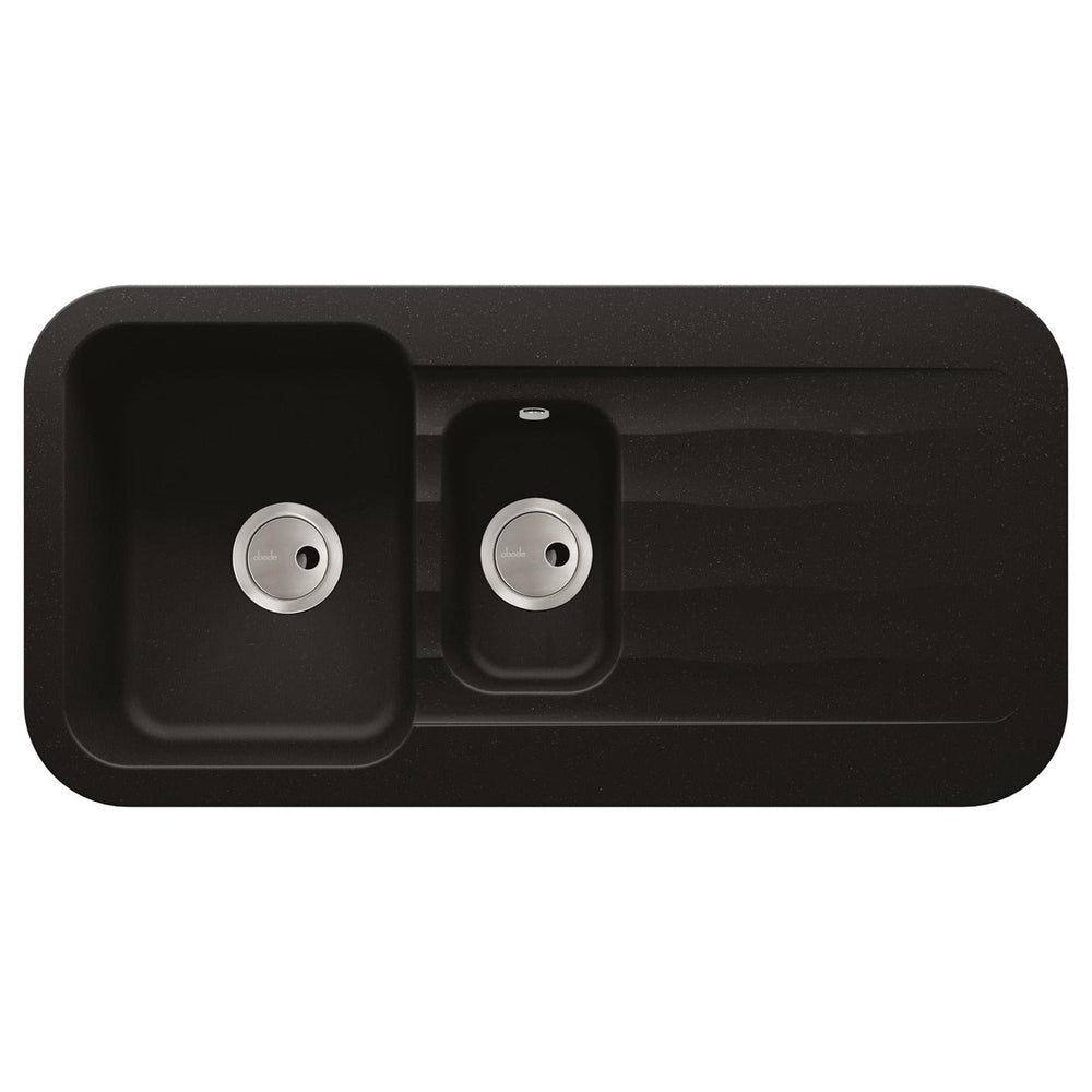 Abode Dune  Inset Mount One and Half Bowl Kitchen Sink For 600mm Cabinet in Ceramic Black Metallic 56990484
