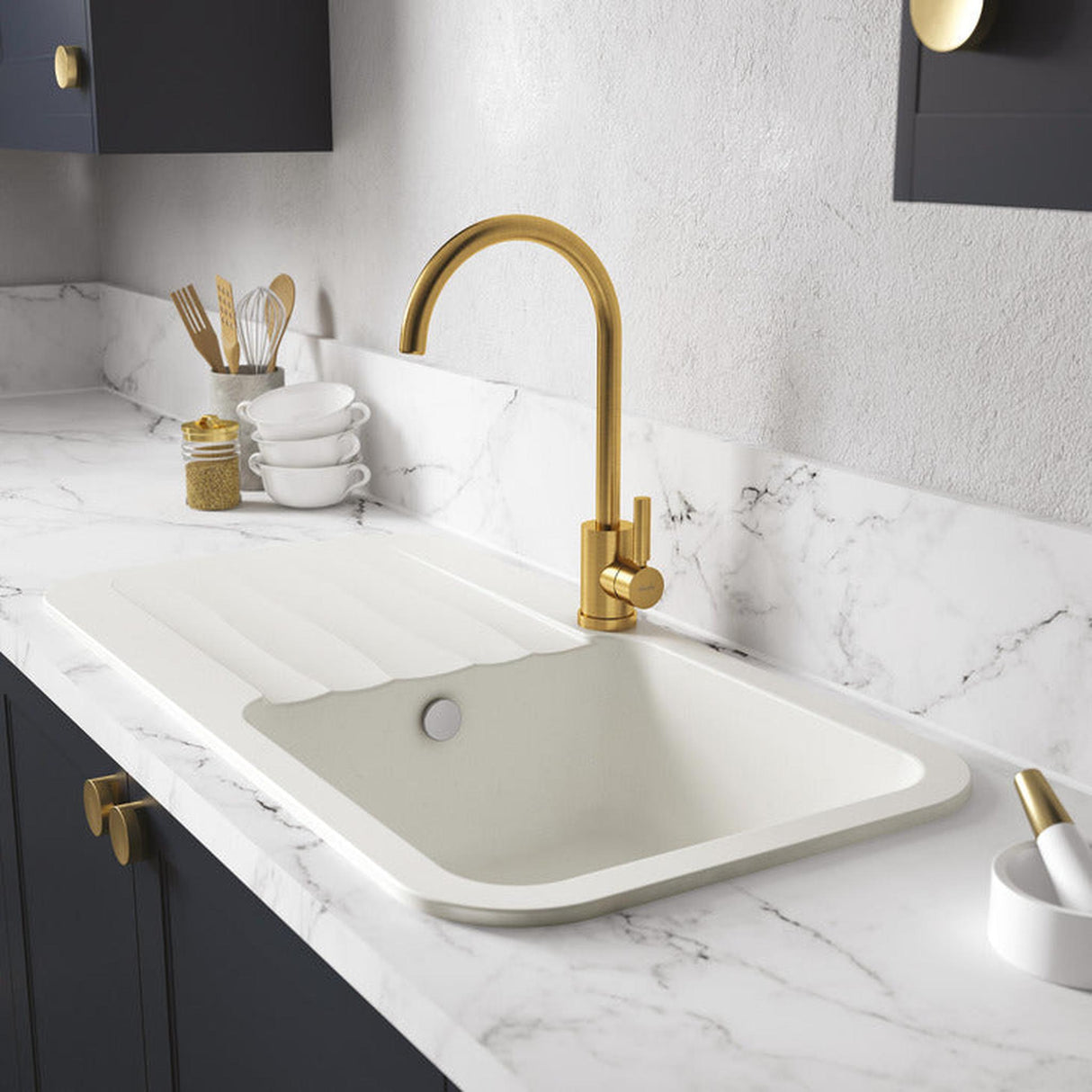 Abode Dune Inset Mount Single Bowl Kitchen Sink For 600mm Cabinet in Composite Life Style