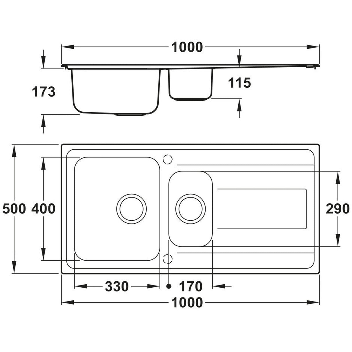 Abode Ixis Inset Mount One and half Bowl Kitchen Sink For 600mm Cabinet in Stainless Steel 56990454 Dimension