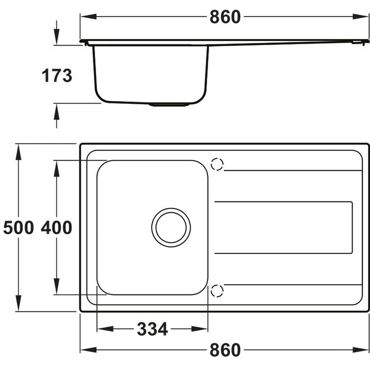 Abode Ixis Inset Mount Single Bowl Kitchen Sink For 450mm Cabinet in Stainless Steel 56990452 Dimension