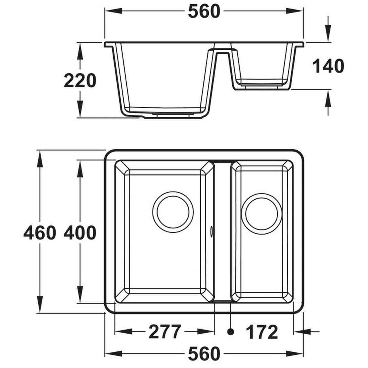 Abode Matrix GR15 Undermount Inset mount One And Half Bowl Kitchen Sink For 600mm Cabinet in Composite Dimension