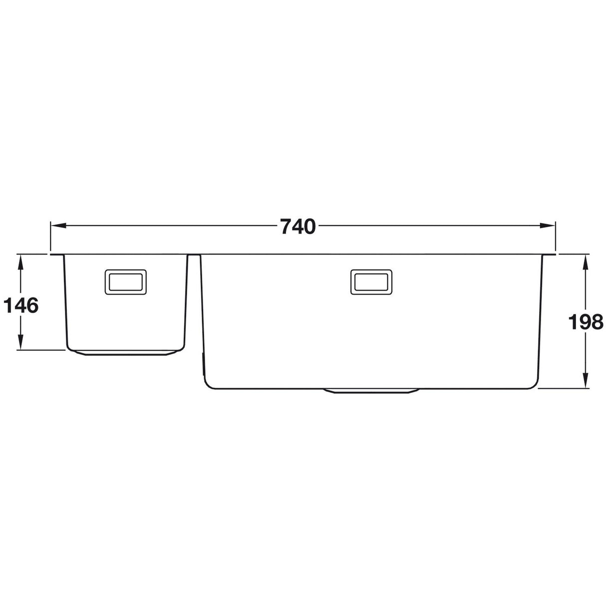 Abode Matrix R15 Undermount Inset Mount One and Half Bowl Kitchen Sink For 800mm Cabinet in Stainless Steel Brushed 57745141 Dimension