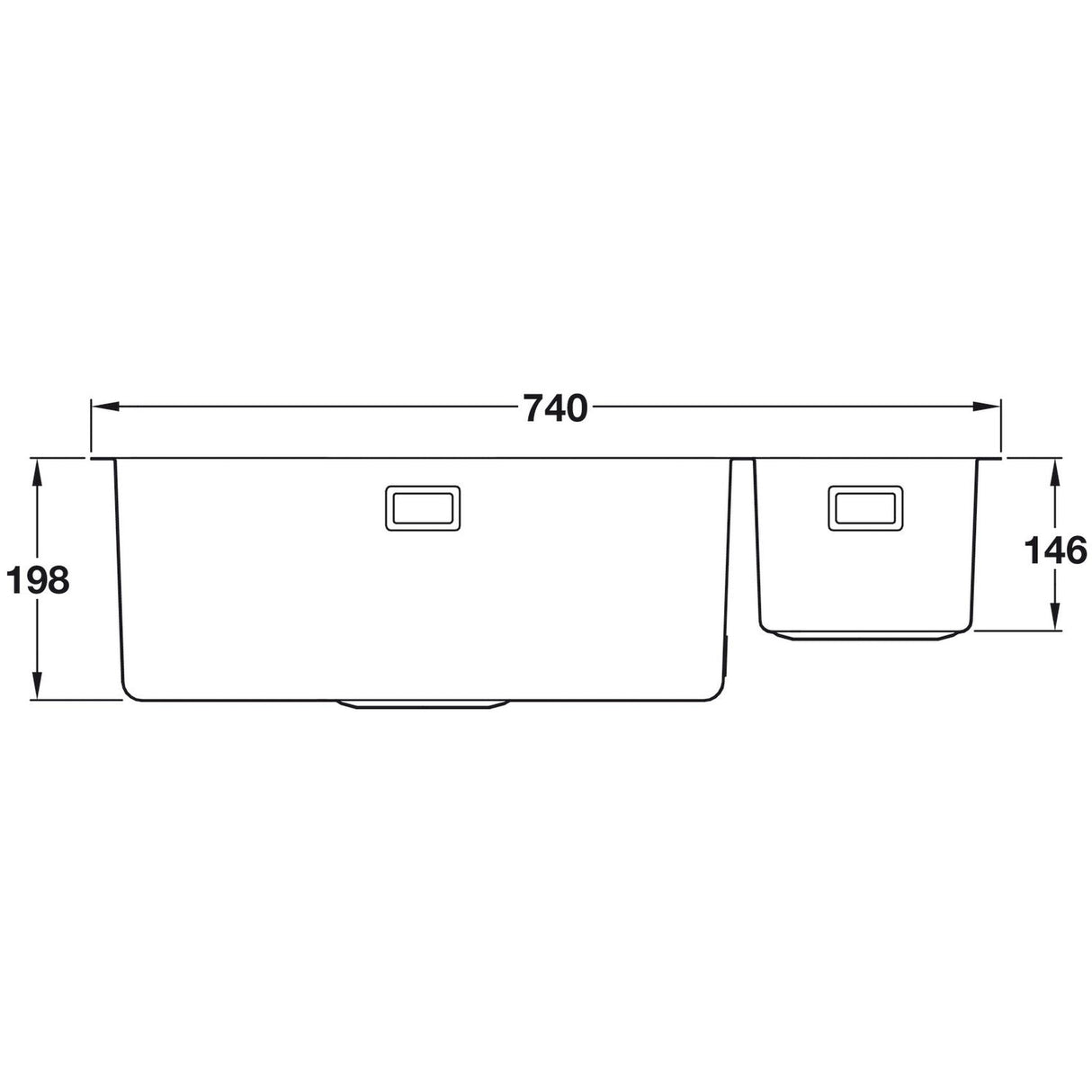 Abode Matrix R15 Undermount Inset Mount One and Half Bowl Kitchen Sink For 800mm Cabinet in Stainless Steel Brushed 57745142 Dimension
