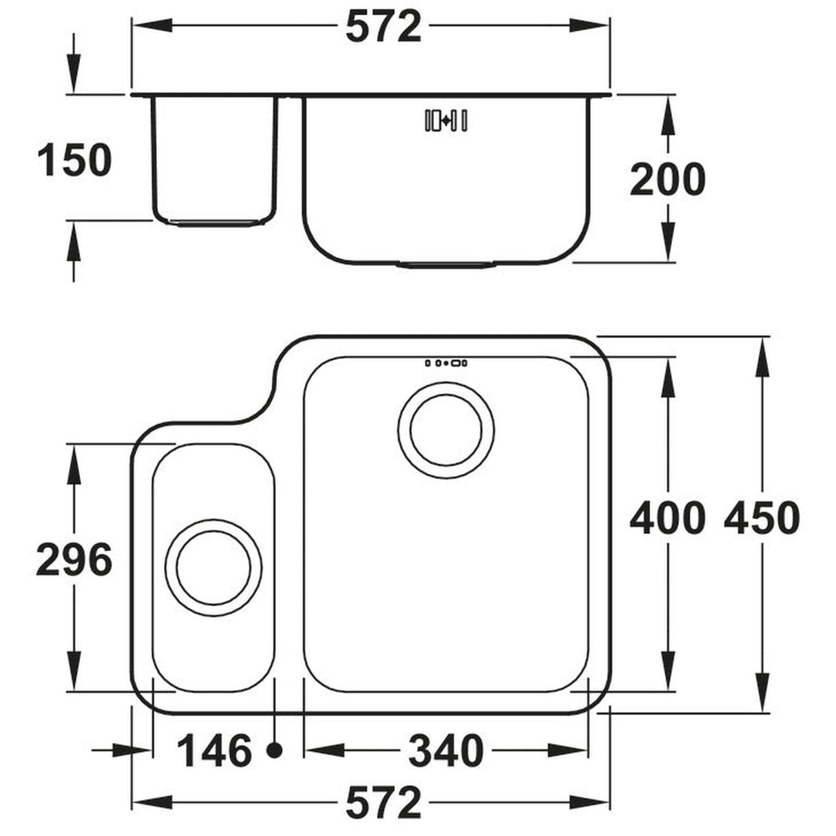 Abode Matrix R50 Undermount One and Half Bowl Kitchen Sink For 600mm Cabinet in Stainless Steel Brushed 57745161 Dimention