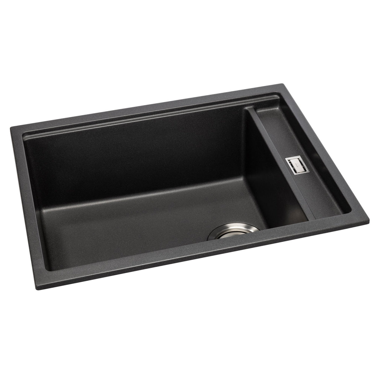 Abode Synchronist Undermount Inset mount One And Quarter Bowl Kitchen Sink For 600mm Cabinet in Composite Black Metallic Side View