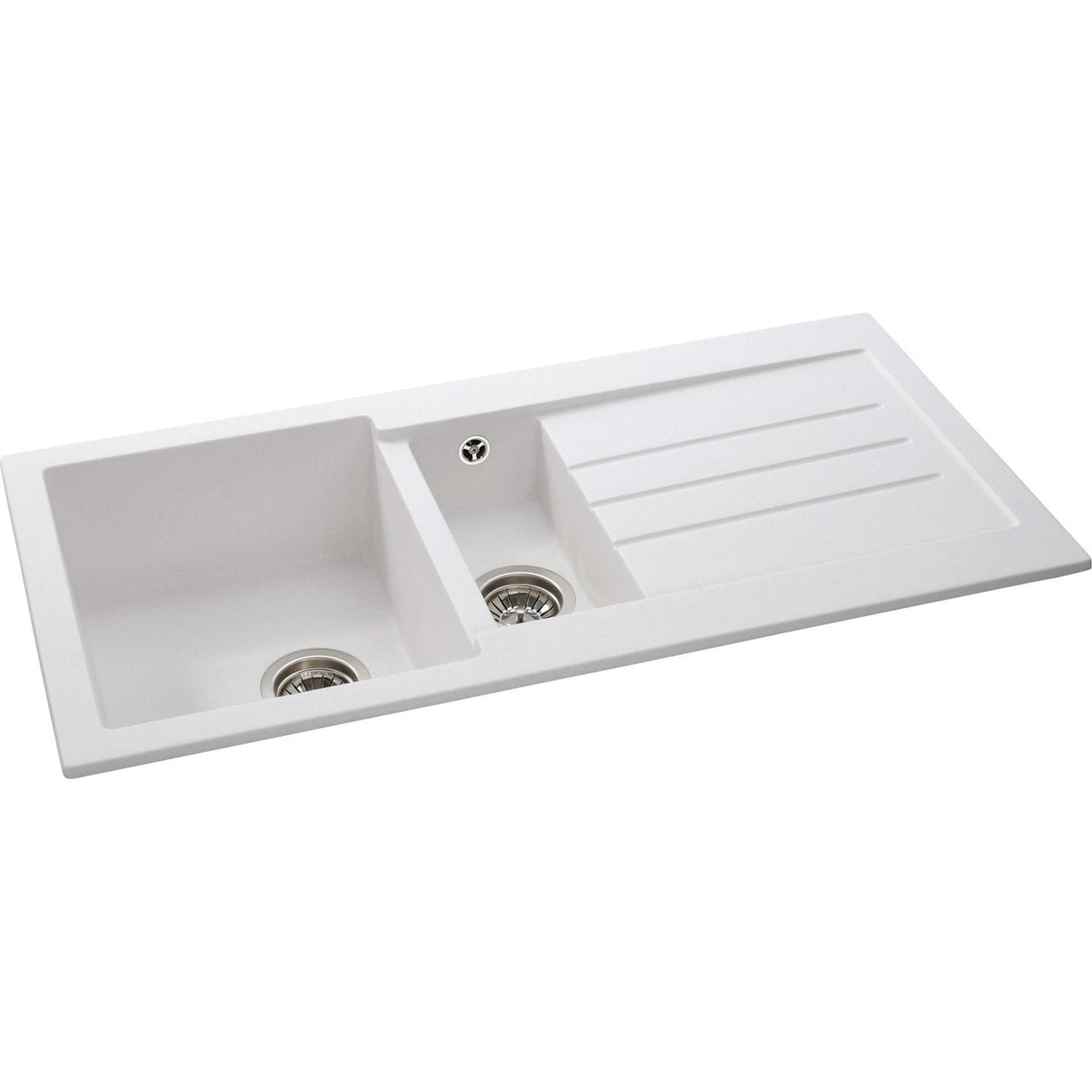 Abode Xcite Inset Mount One and Half Bowl Kitchen Sink For 600mm Cabinet in Composite Frost White Side View