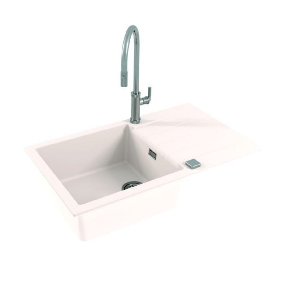 Alveus Cadit 40 Inset Sink for 600mm Cabinet in Single Bowl Single Drainer Arctic Side View