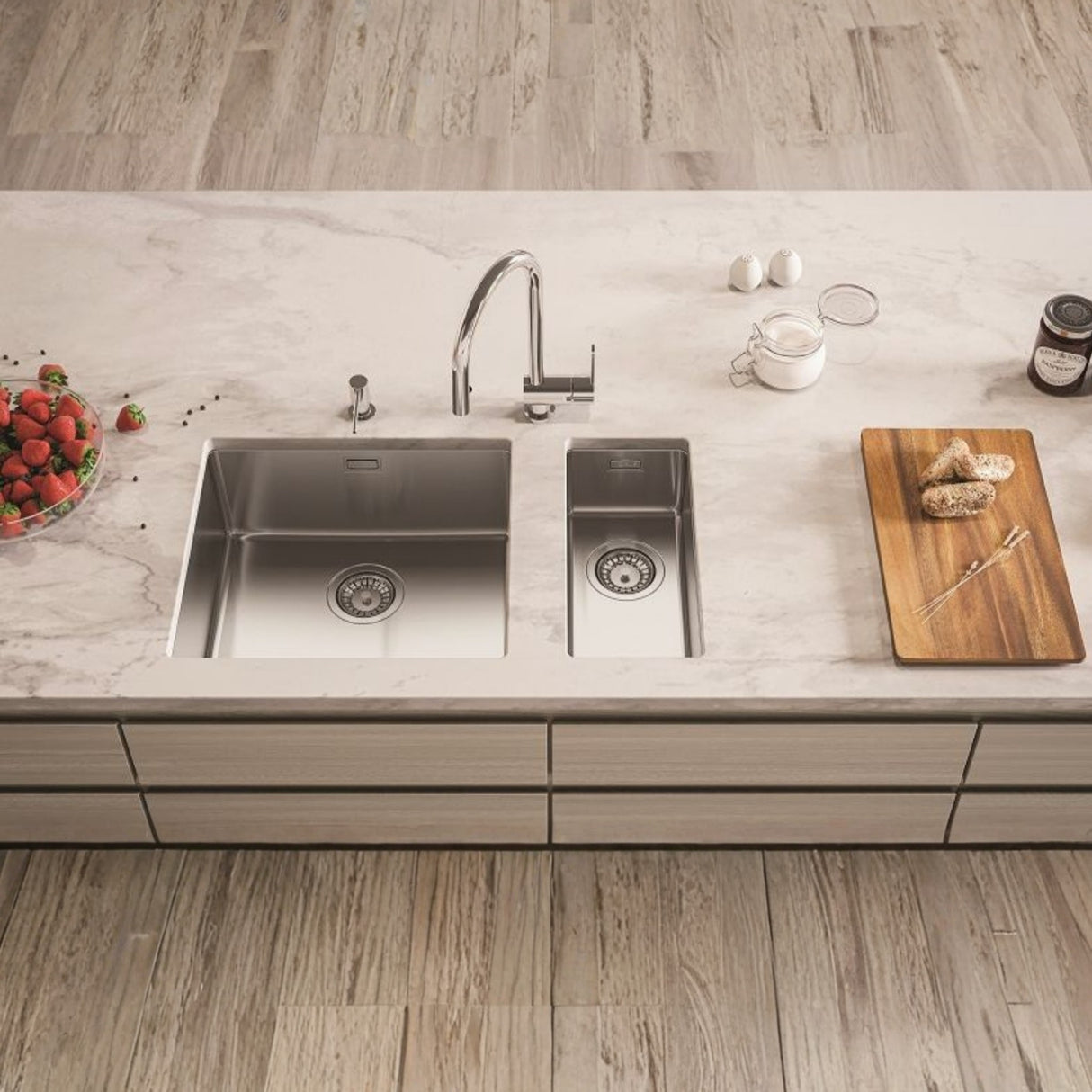 Alveus Kombino 10 Undermount Sink For 300mm Cabinet In Single Bowl Stainless Steel Life Style