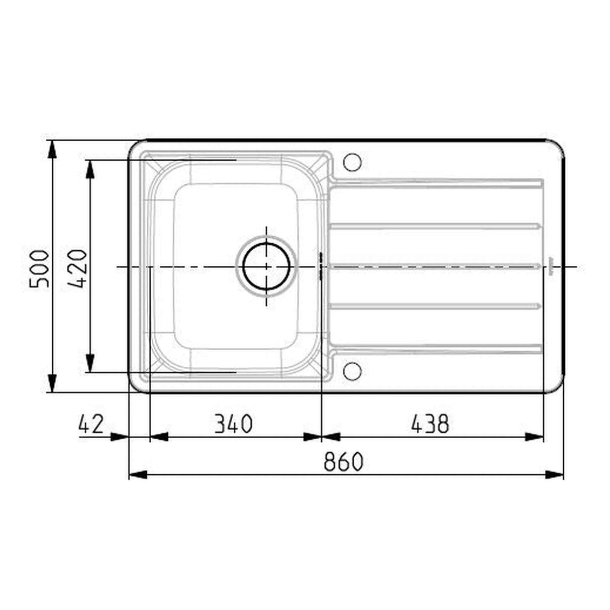 Alveus Line 20 Inset Sink for 450mm Cabinet in One and Half Bowl Stainless Steel Dimensions