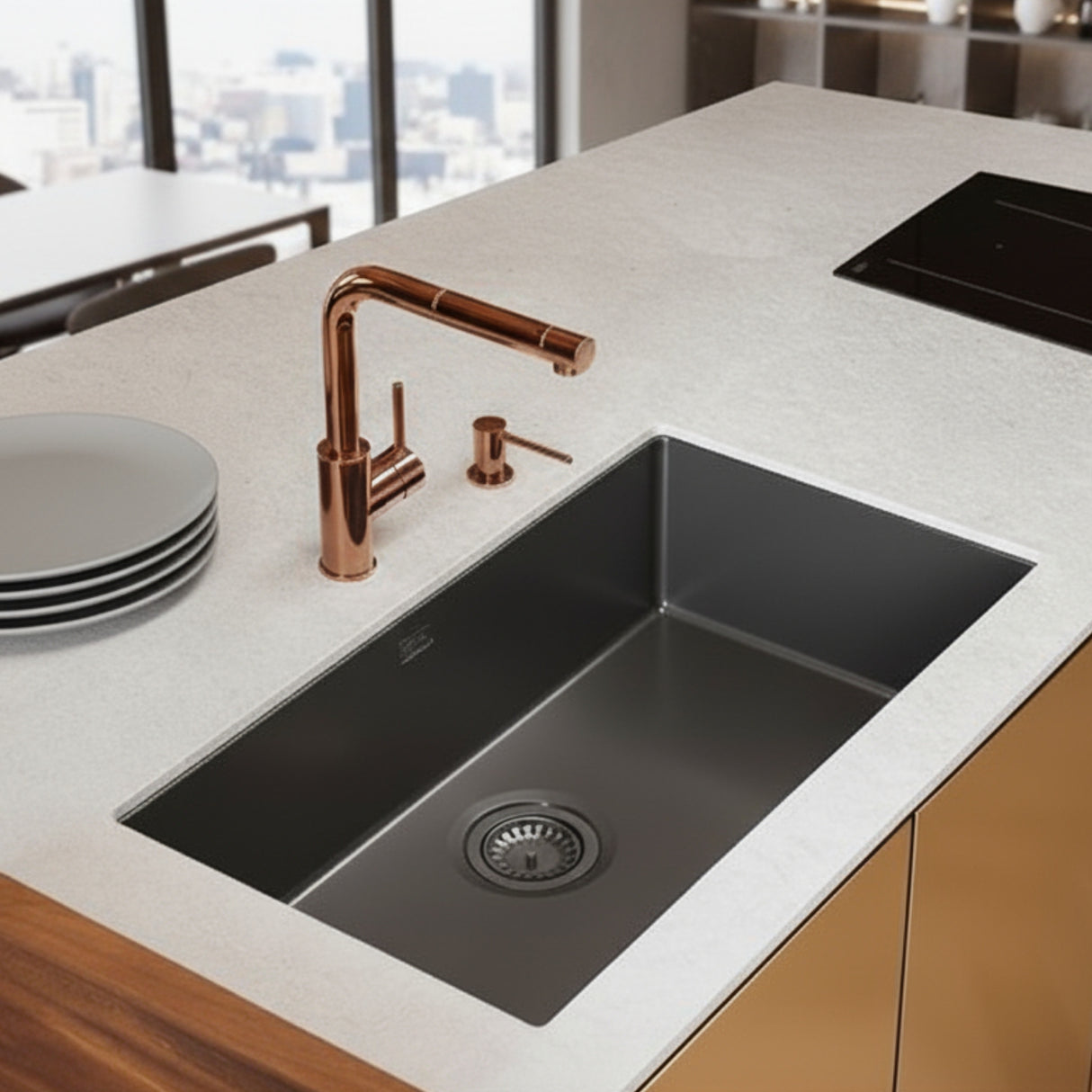 Alveus Monarch Quadrix 60 Sink for 800-900mm Cabinet in Single Bowl Anthracite Life Style