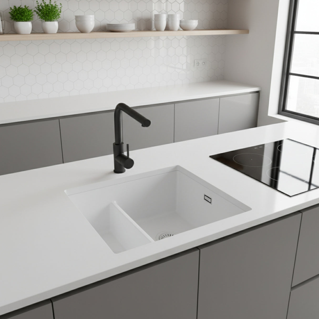 Alveus Omni 50 Undermount Sink for 600mm Cabinet In Single Bowl Single Drainer Arctic Life Style