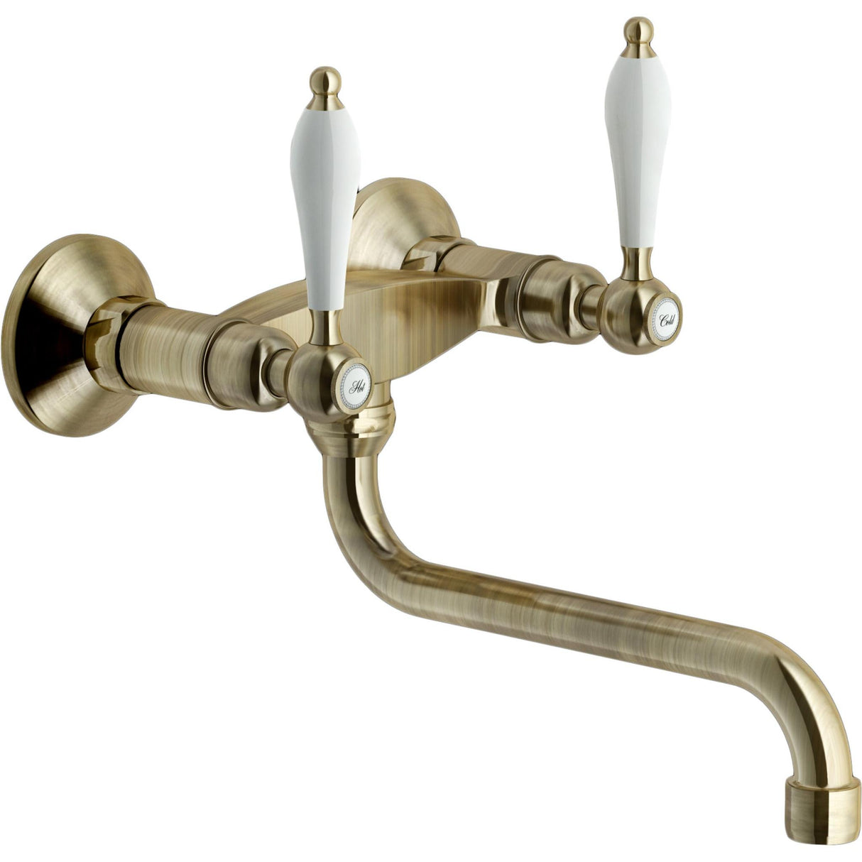 Nobili Antica Traditional Style Wall Mounted Dual Lever Kitchen Tap in Brushed Bronze-The Tap Collection