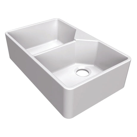 Bidbury & Co. Alderley Belfast Mount Double Bowl Kitchen Sink For 800mm Cabinet in Fire Clay Ceramic White 56563735 1