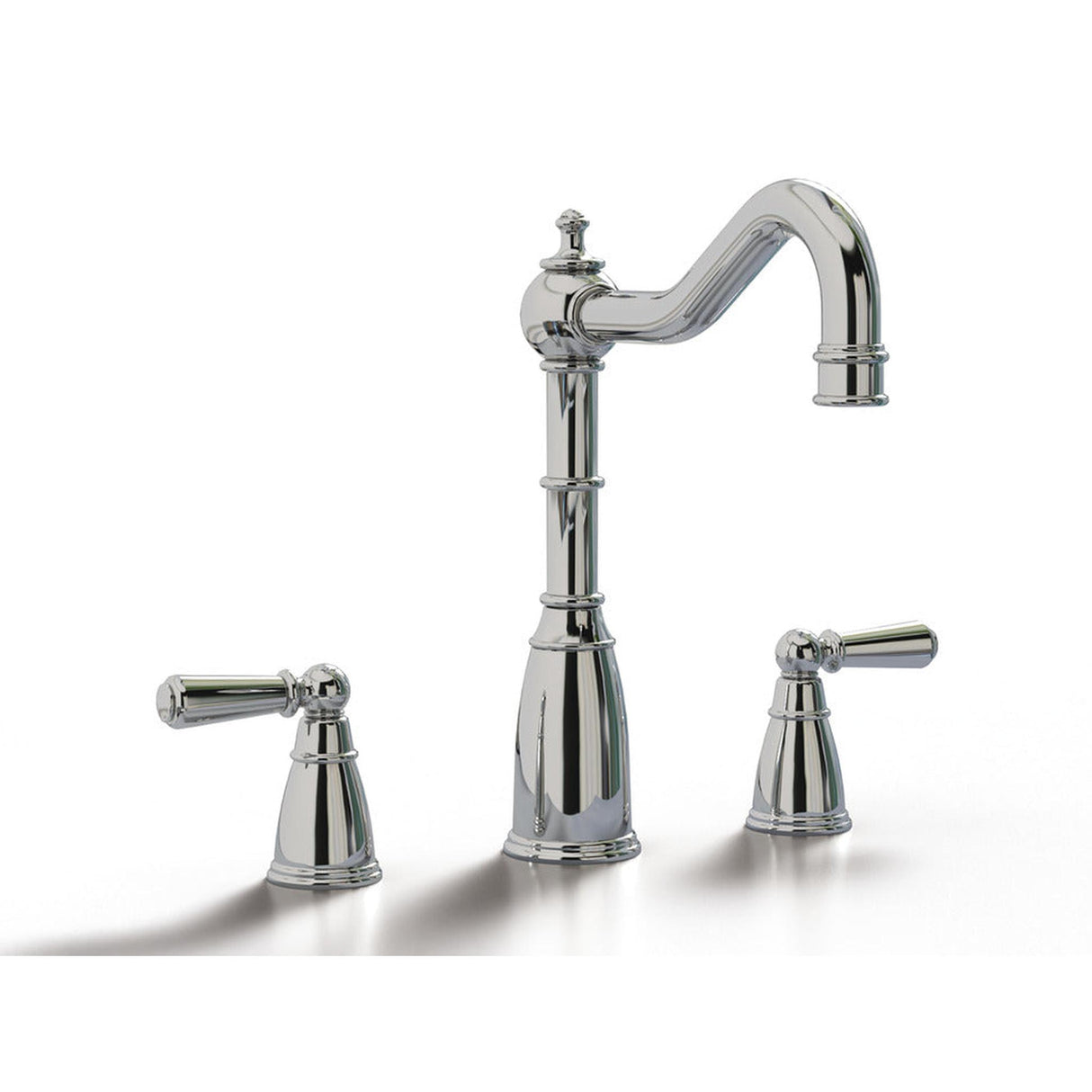 Bidbury & Co. Country Style Spout 3-Hole Mixer Tap With Metal Lever Handles Polished Chrome 57866250