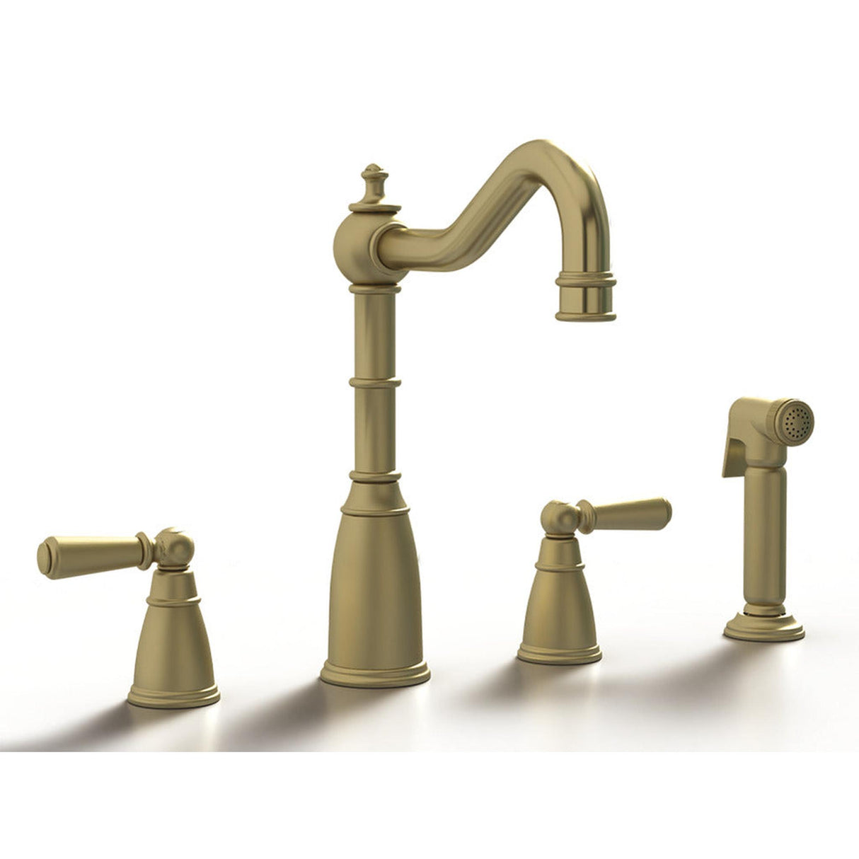 Bidbury & Co. Stockwell Country Style Spout 4-Hole Mixer Tap with Metal Lever Handles and Pull Out SprayOld English Brass 57866860