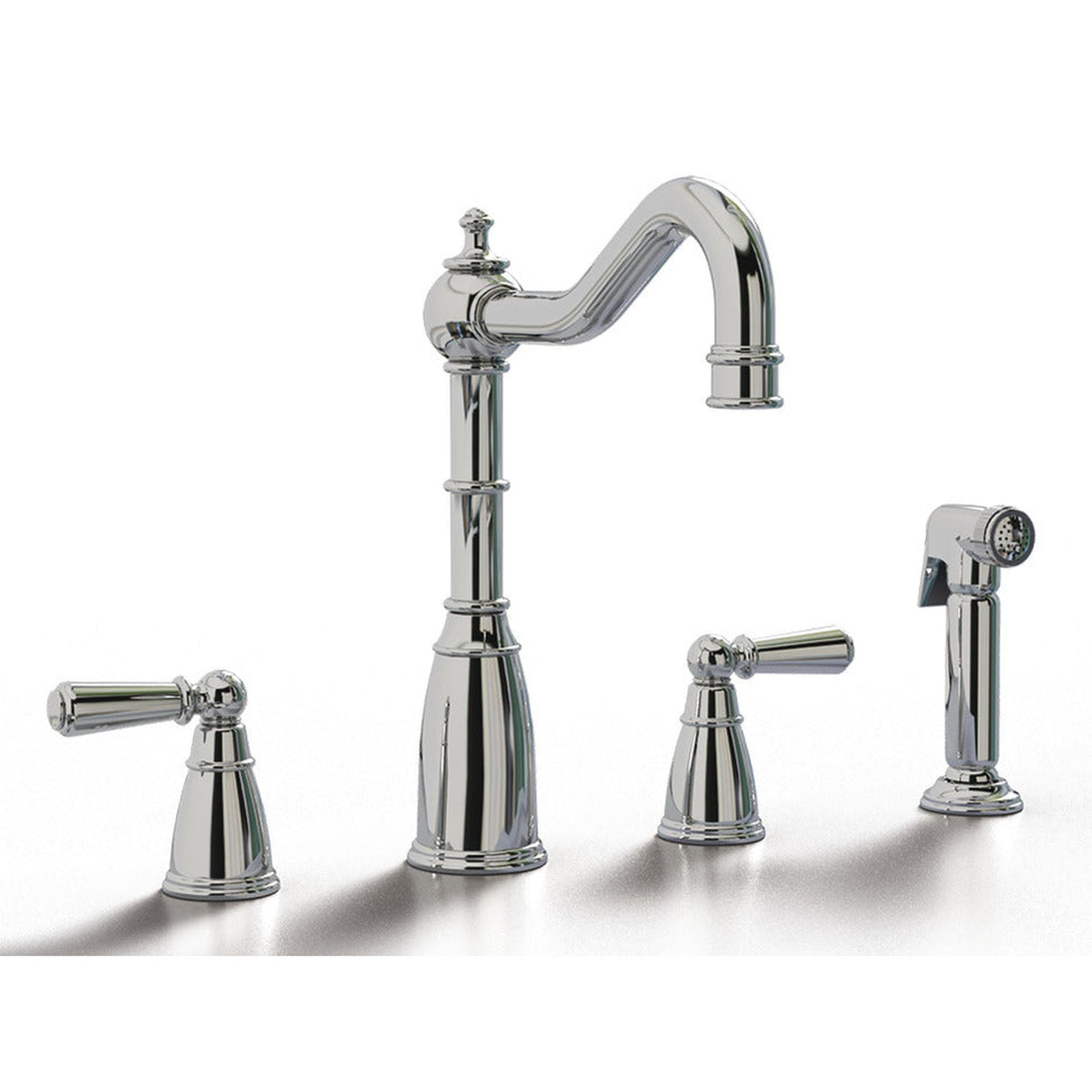 Bidbury & Co. Stockwell Country Style Spout 4-Hole Mixer Tap with Metal Lever Handles and Pull Out Spray Polished Chrome 57866260