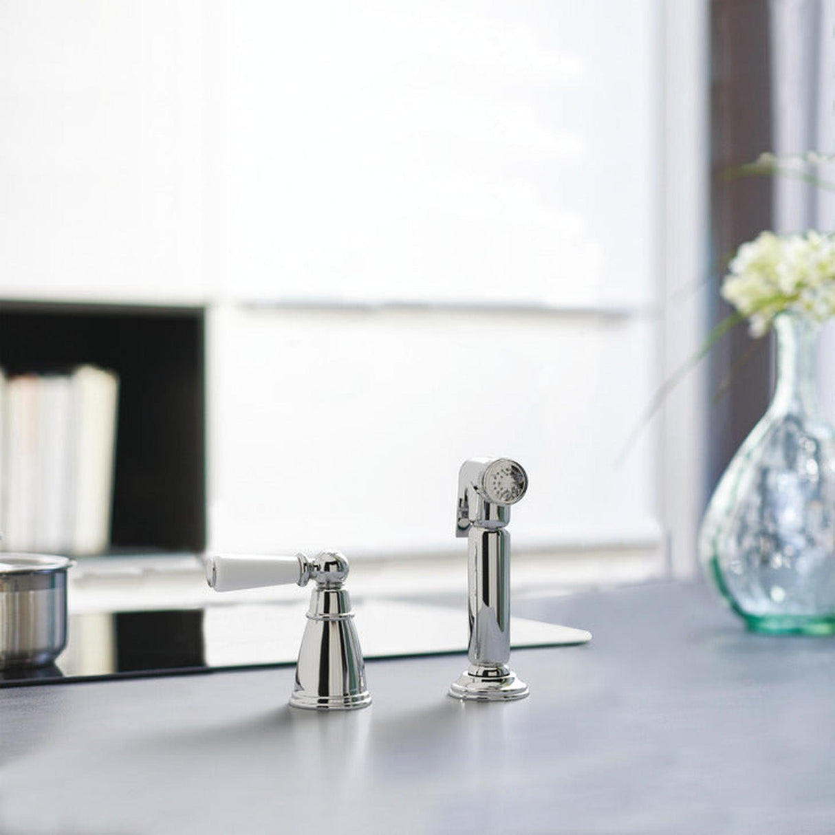 Bidbury & Co. Taynton Independent Pull Out Spray With Porcelain Lever Handle Polished Chrome 57865270 1