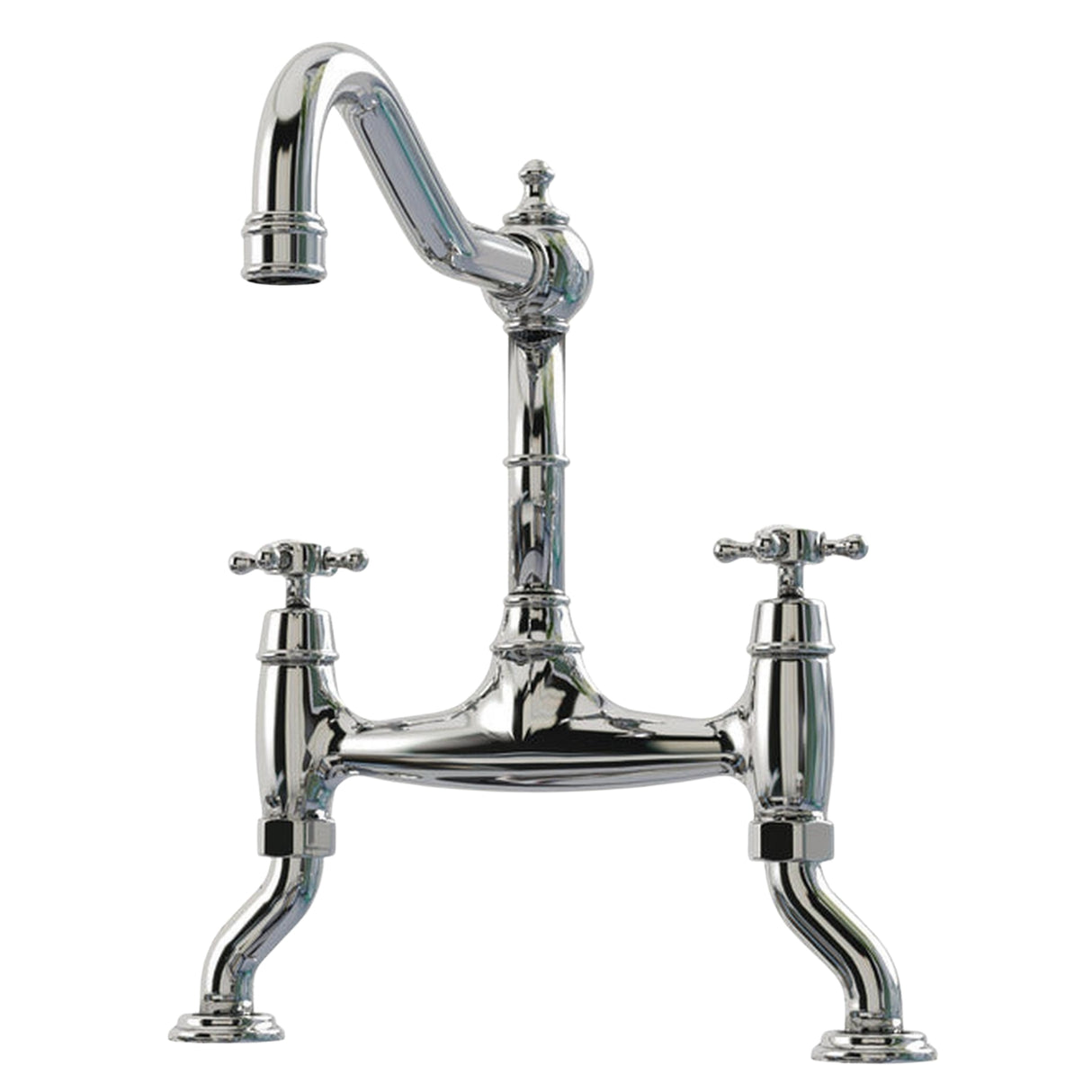 Bidbury & Co Fairford Country Style Spout Traditional Bridge Tap with Crosshead Handles in Chrome