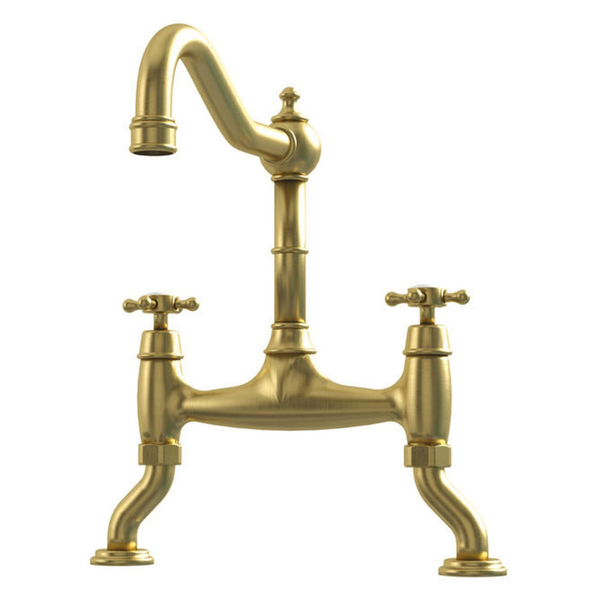 Bidbury & Co Fairford Country Style Spout Traditional Bridge Tap with Crosshead Handles in Old English Brass
