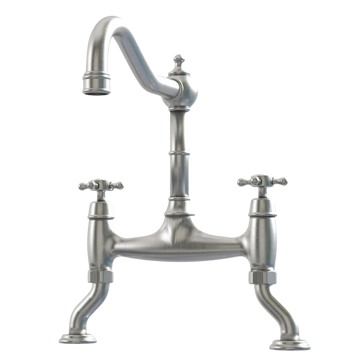 Bidbury & Co Fairford Country Style Spout Traditional Bridge Tap with Crosshead Handles in Pewter