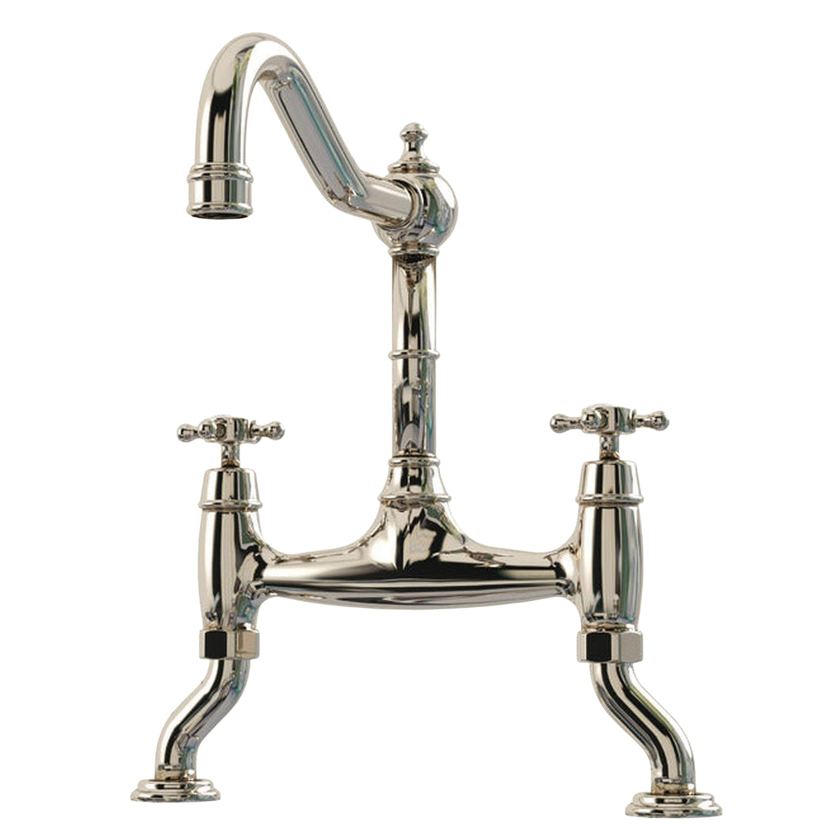 Bidbury & Co Fairford Country Style Spout Traditional Bridge Tap with Crosshead Handles in Polished Nickel