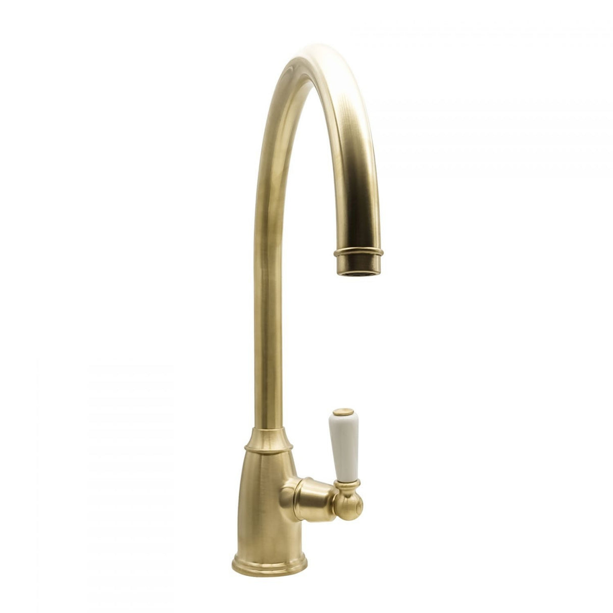 Bidbury & Co Malvern C-Spout Porcelain Handles Mixer Tap With Single Lever in Old English Brass