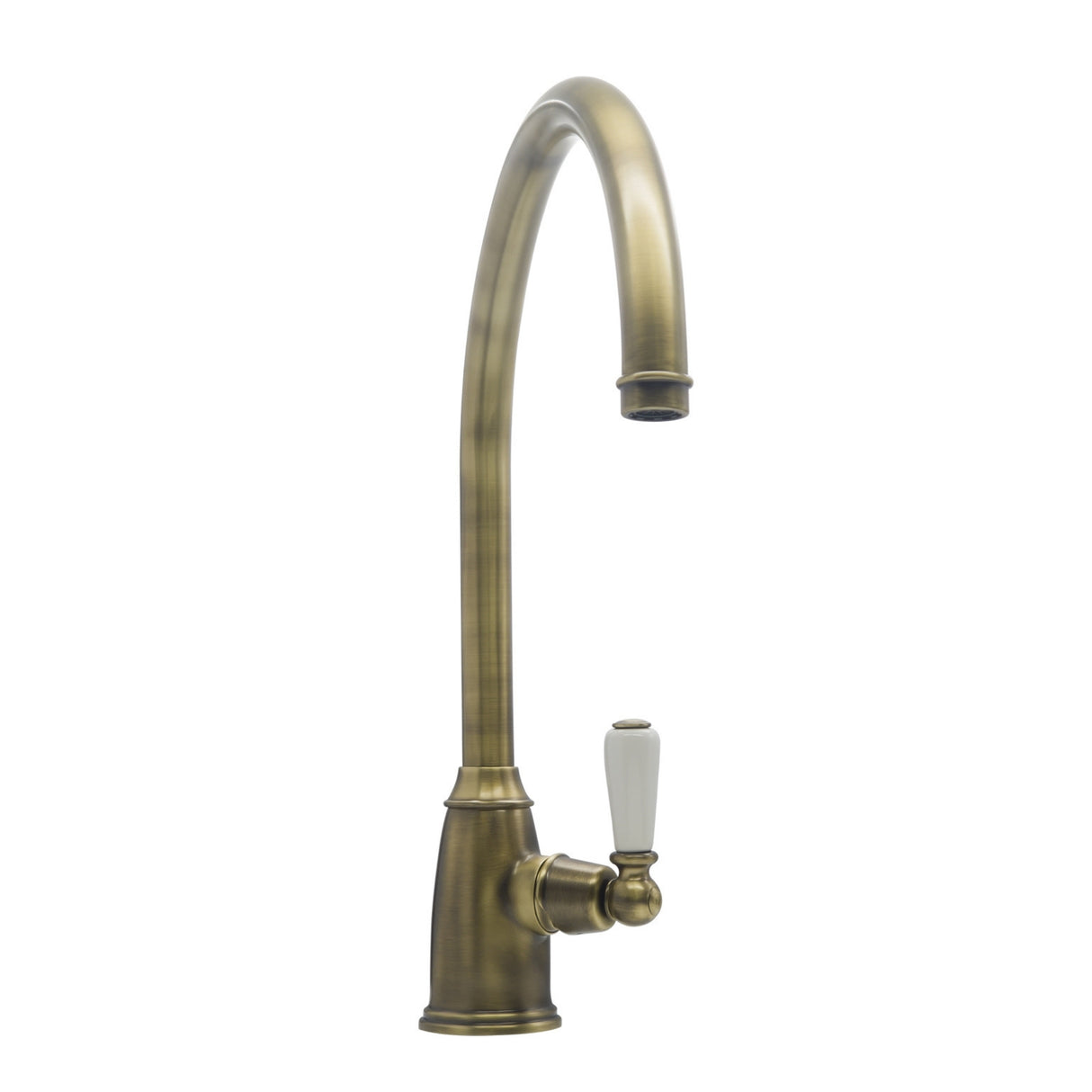 Bidbury & Co Malvern C-Spout Porcelain Handles Mixer Tap With Single Lever in Patinated Brass