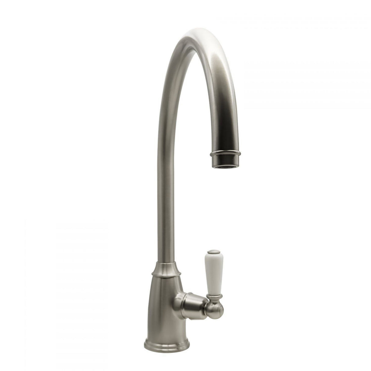 Bidbury & Co Malvern C-Spout Porcelain Handles Mixer Tap With Single Lever in Pewter
