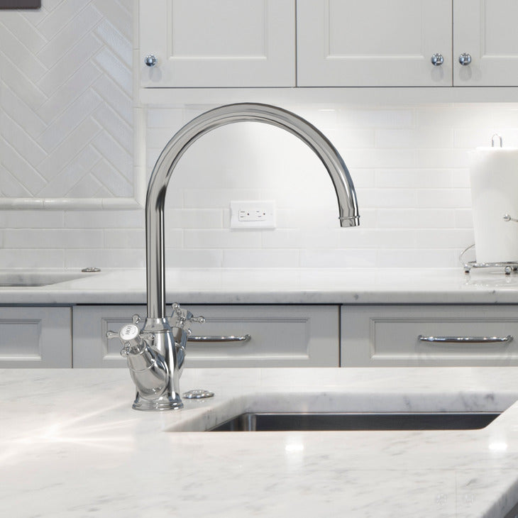 Bidbury & Co. Yorkley C-Spout Kitchen Mixer Tap with Crosshead Handles & Charming Traditional Aesthetic