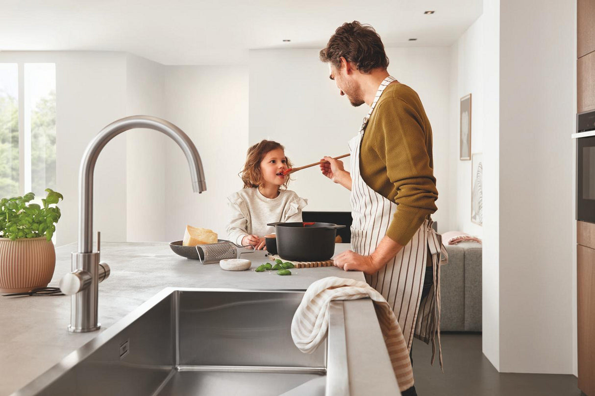 Grohe K700 90-S 1.0 Bowl Undermount & Inset Kitchen Sink in Stainless Steel Finish with Grohe Whisper Insulation & Angular Diamond Base