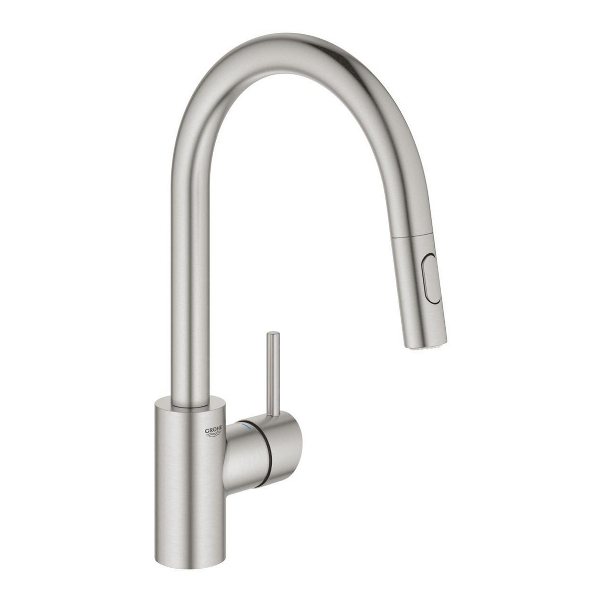 Grohe Concetto C-Spout Pull Out Spray with Single Lever Mixer In Brushed - Super Steel