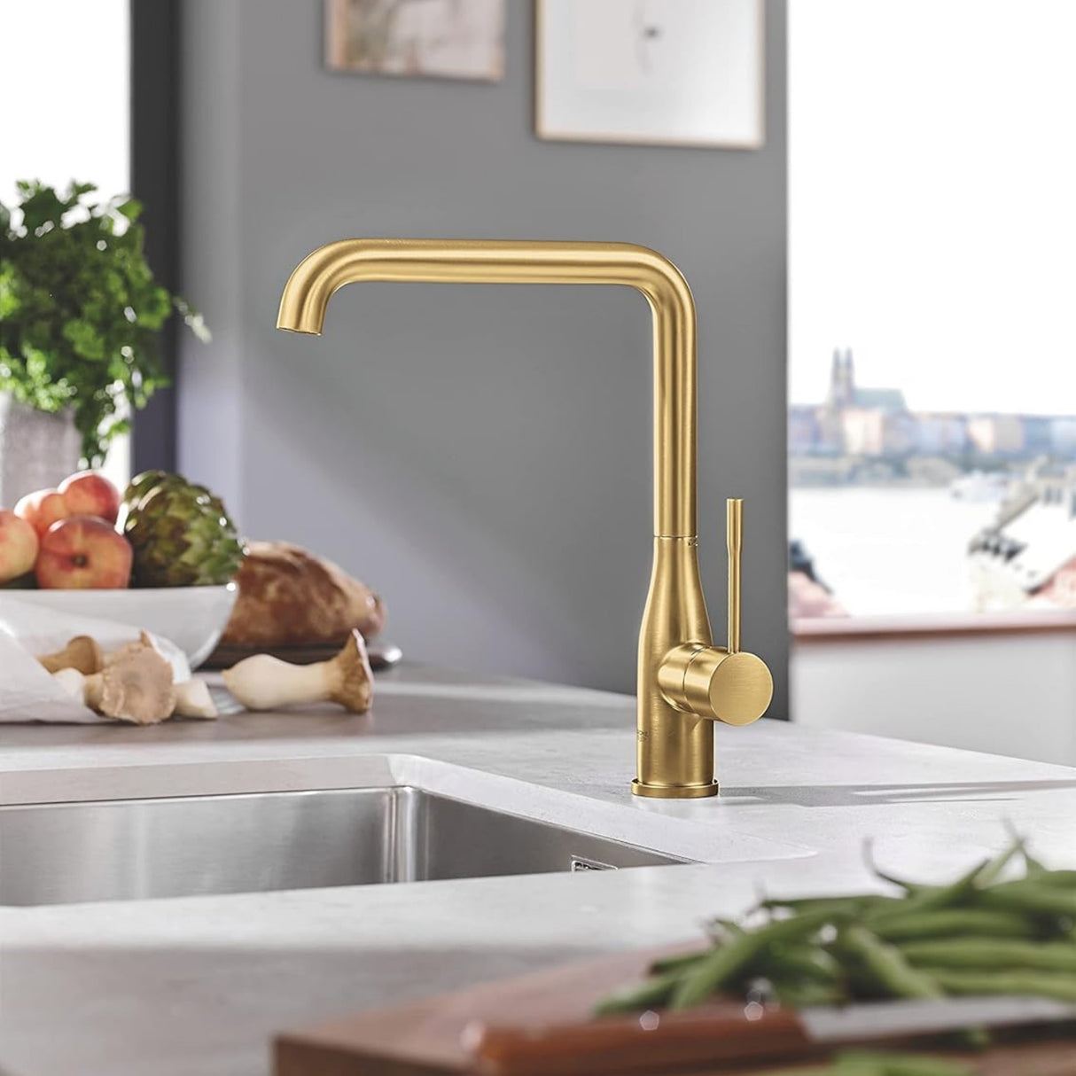 Grohe Essence Contemporary Mixer Tap with Single Lever Monobloc Brushed Cool Sunrise Life Style