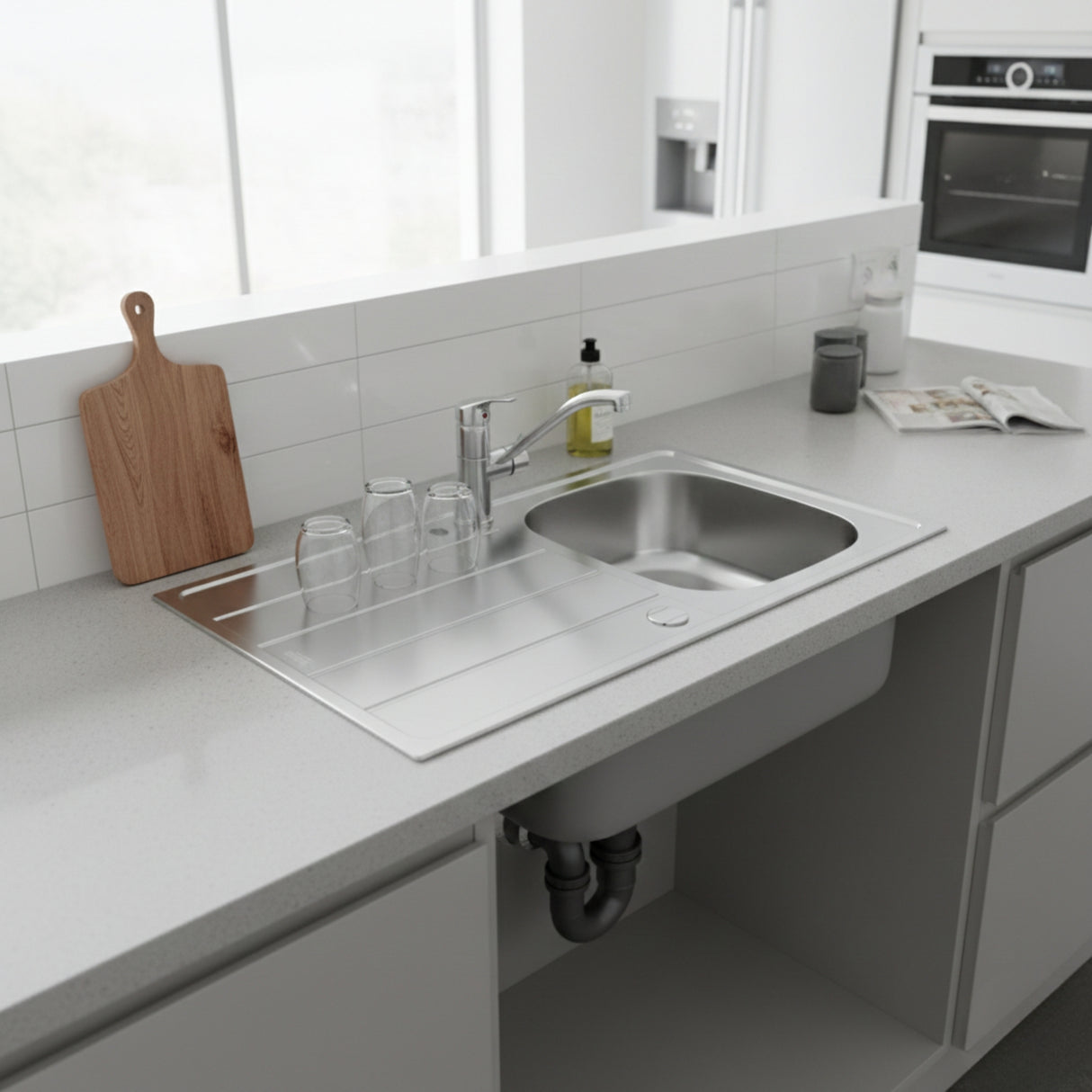 Grohe K200 Inset Mount Single Bowl with Drainer Kitchen Sink for 450mm Cabinet in Stainless Steel Satin - Life Style