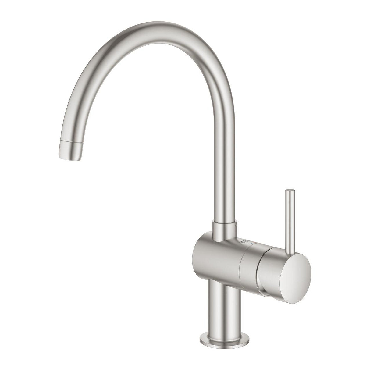 Grohe Minta Contemporary C-Spout Mixer Tap with Single Lever Monobloc in Super Steel Right View