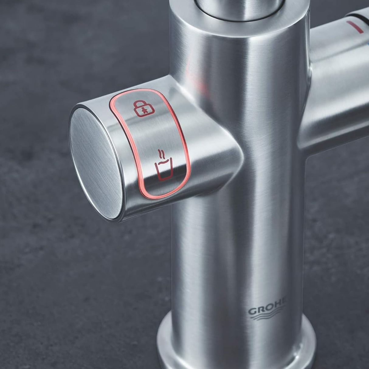 Grohe Red Duo Instant Boiling Water L-Spout Kitchen Mixer Tap with 3 Litre Boiler & CoolTouch Technology Touch Button