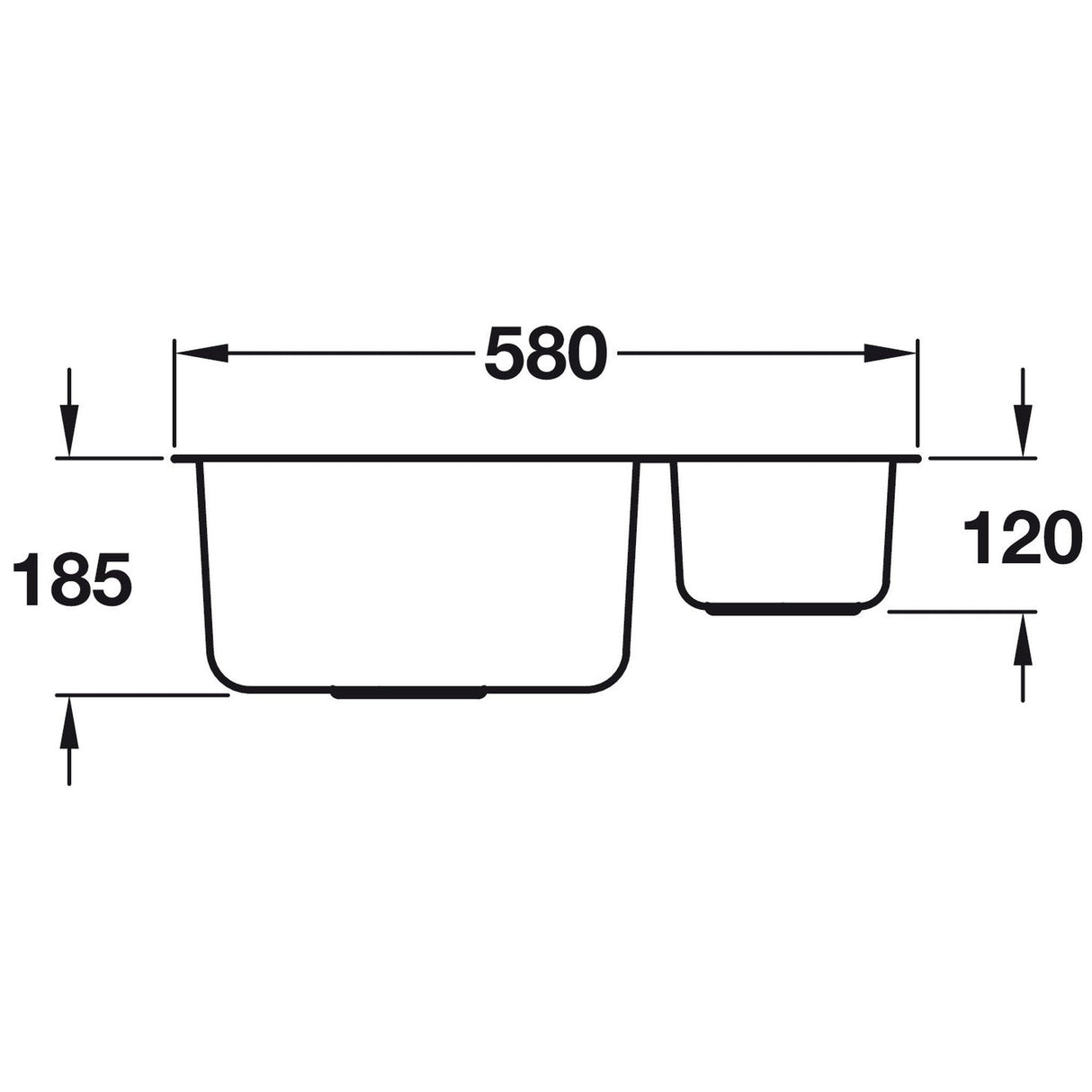 Häfele Christina Undermount One and Half Bowl Kitchen Sink For 600mm Cabinet in Stainless Steel
Polished 56782360 Dimension