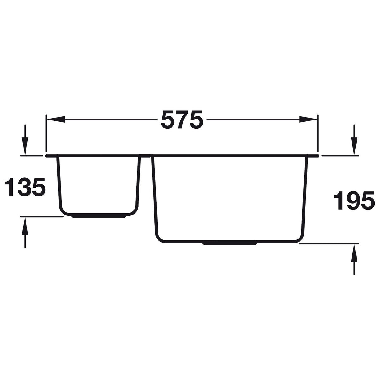 Häfele Murano Undermount One and Half Bowl Kitchen Sink For 600mm Cabinet in Stainless Steel 56782212 Dimension