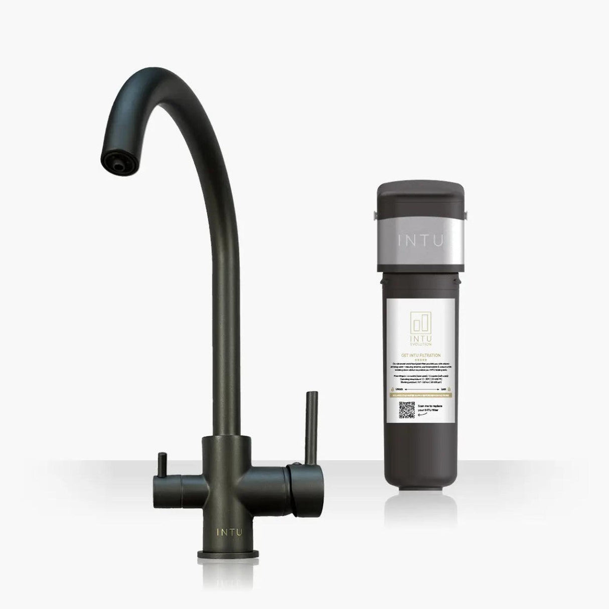 INTU Flair 3 in 1 Filtered Cold Water Kitchen Tap in Gunmetal With Swan Neck-The Tap Collection