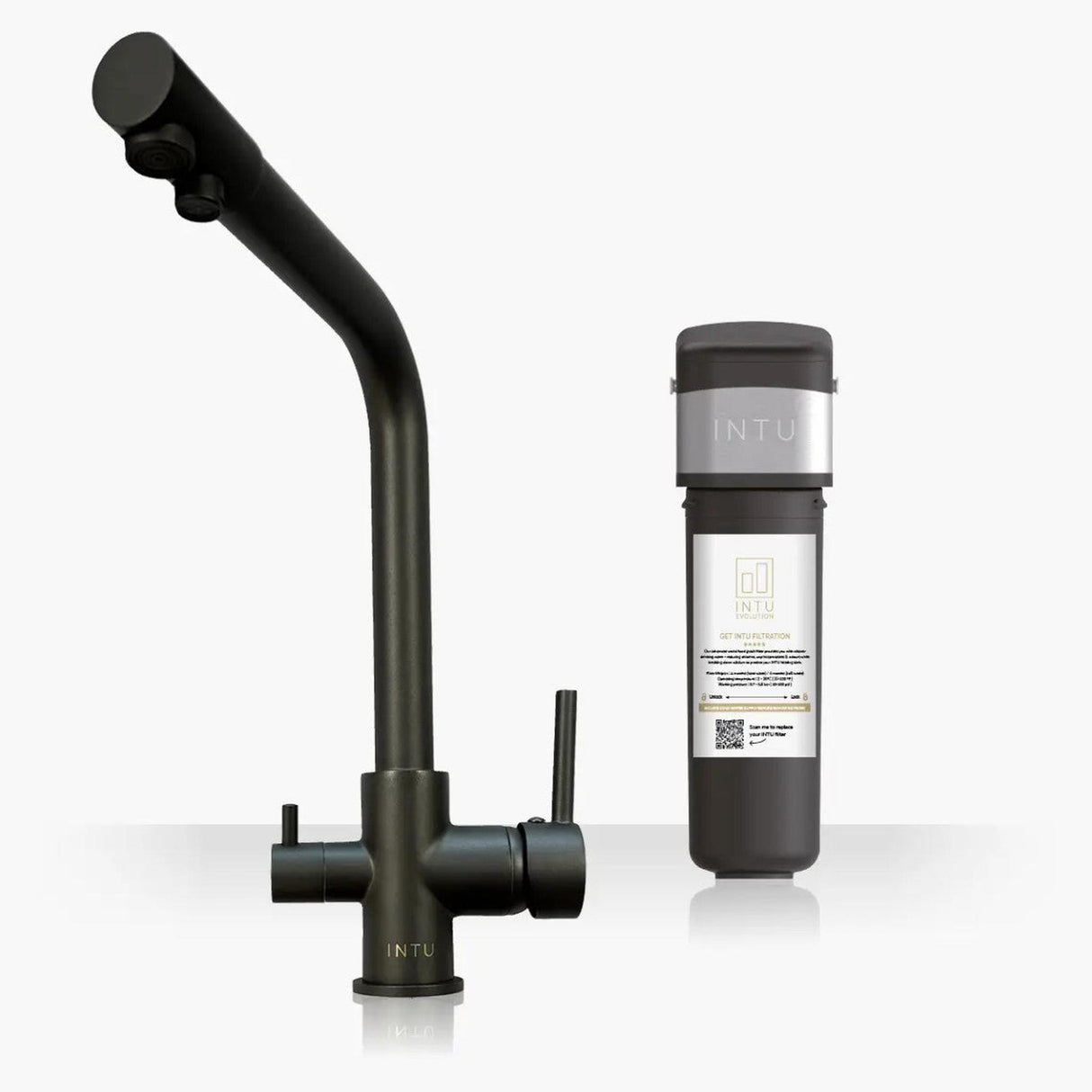 INTU Fusion 3 in 1 Filtered Cold Water Kitchen Tap in Gunmetal With Square Neck