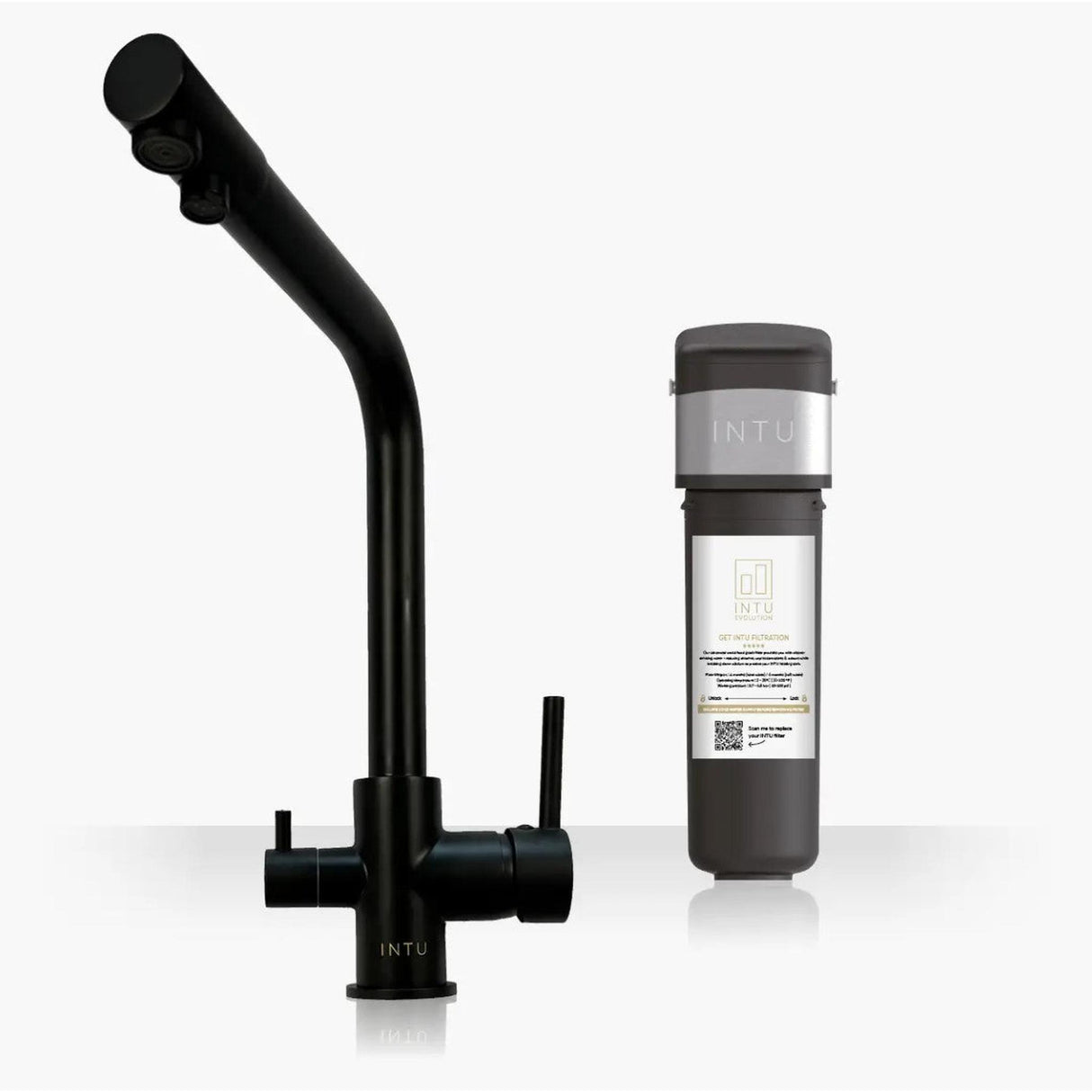 INTU Fusion 3 in 1 Filtered Cold Water Kitchen Tap in Matt Black With Square Neck