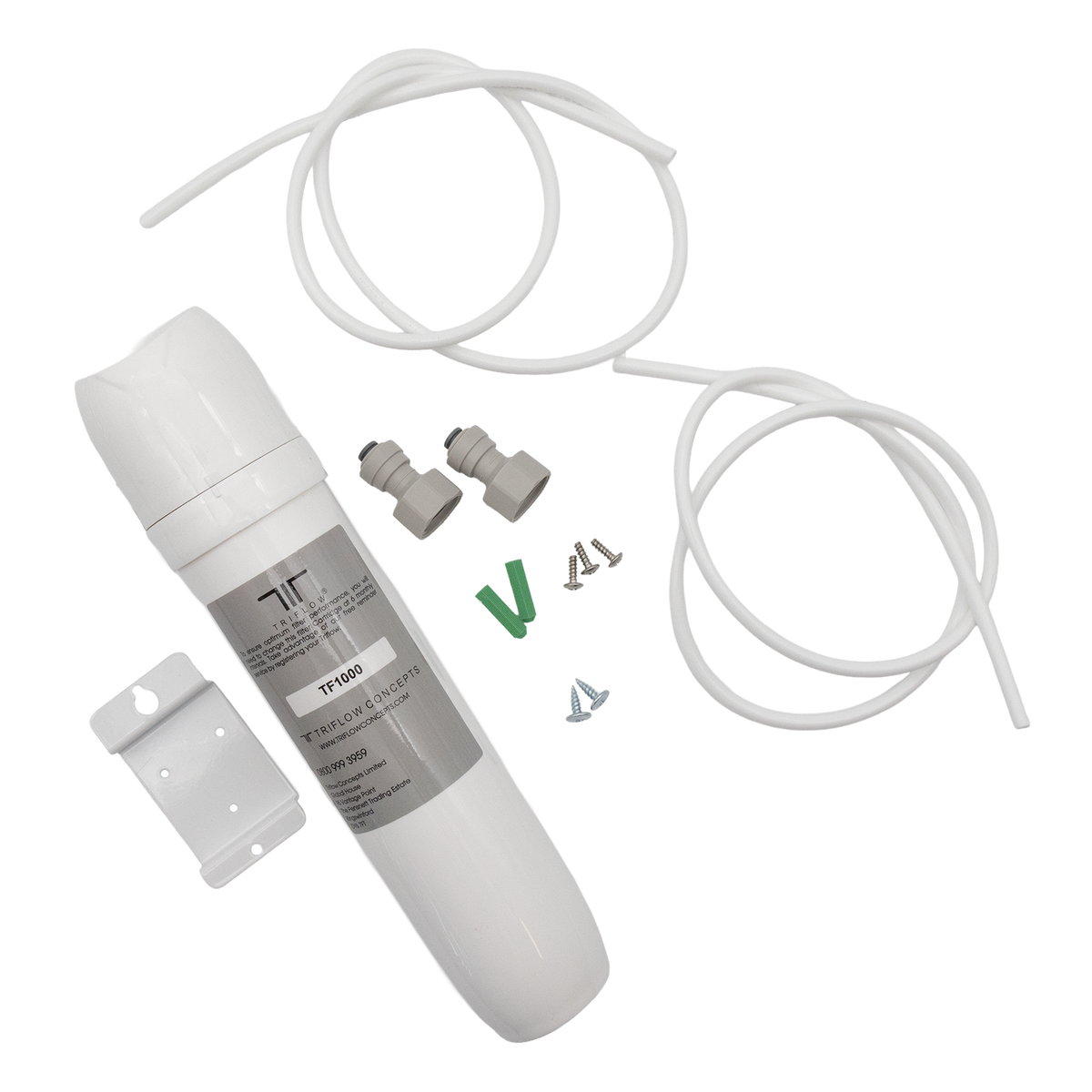 Triflow Concepts TF1000 Limescale Filter Starter Kit with filter, mounting bracket, fittings and tubing