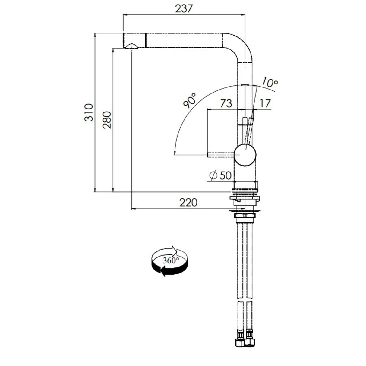 Nobili Live L Spout Kitchen Tap in Matt Black-The Tap Collection