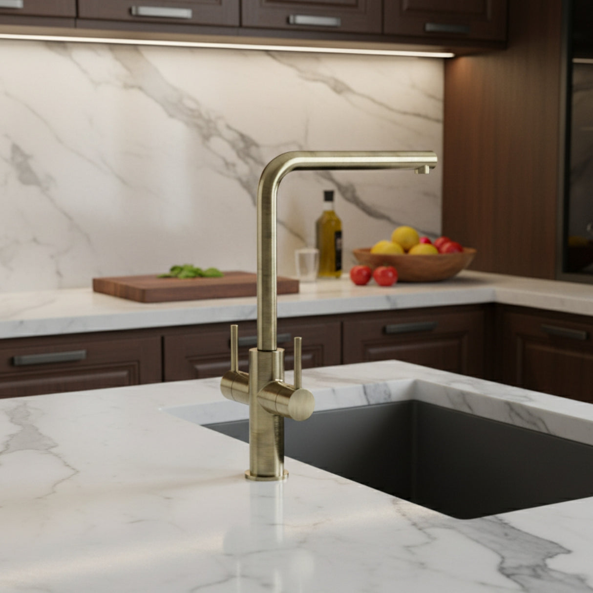 Nobili Aquerelli L Spout Kitchen Tap in Brushed Bronze Life Style