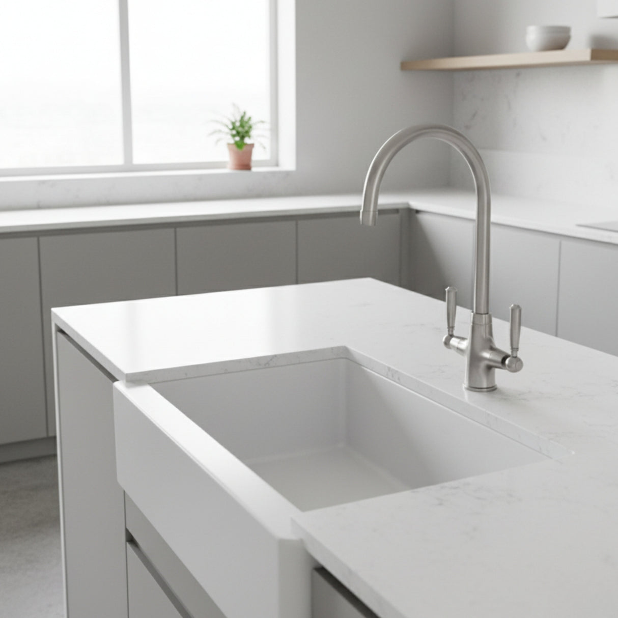 Rangemaster Aquaclassic Belfast Mixer Tap with Dual Lever in Stainless Steel Brushed Life Style