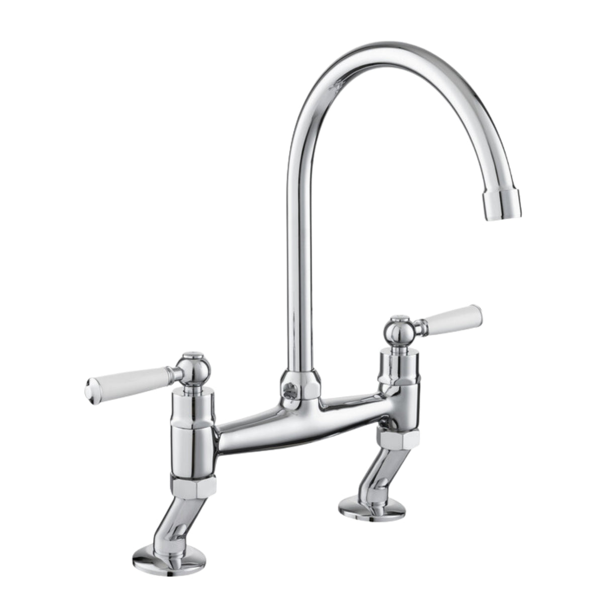 Rangemaster Aquaclassic Belfast Traditional Bridge Tap with Dual Lever in Stainless Steel Brushed Chrome with White