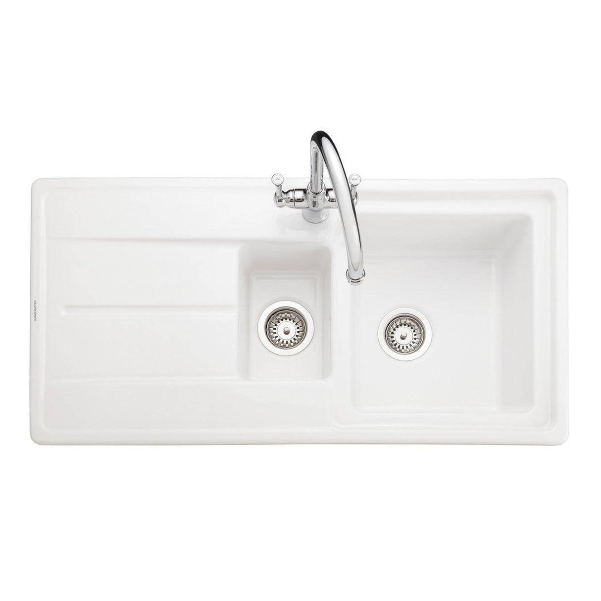 Rangemaster Arlington Inset Mount One And Half Bowl Kitchen Sink For 600mm Cabinet in Ceramic White 57902761